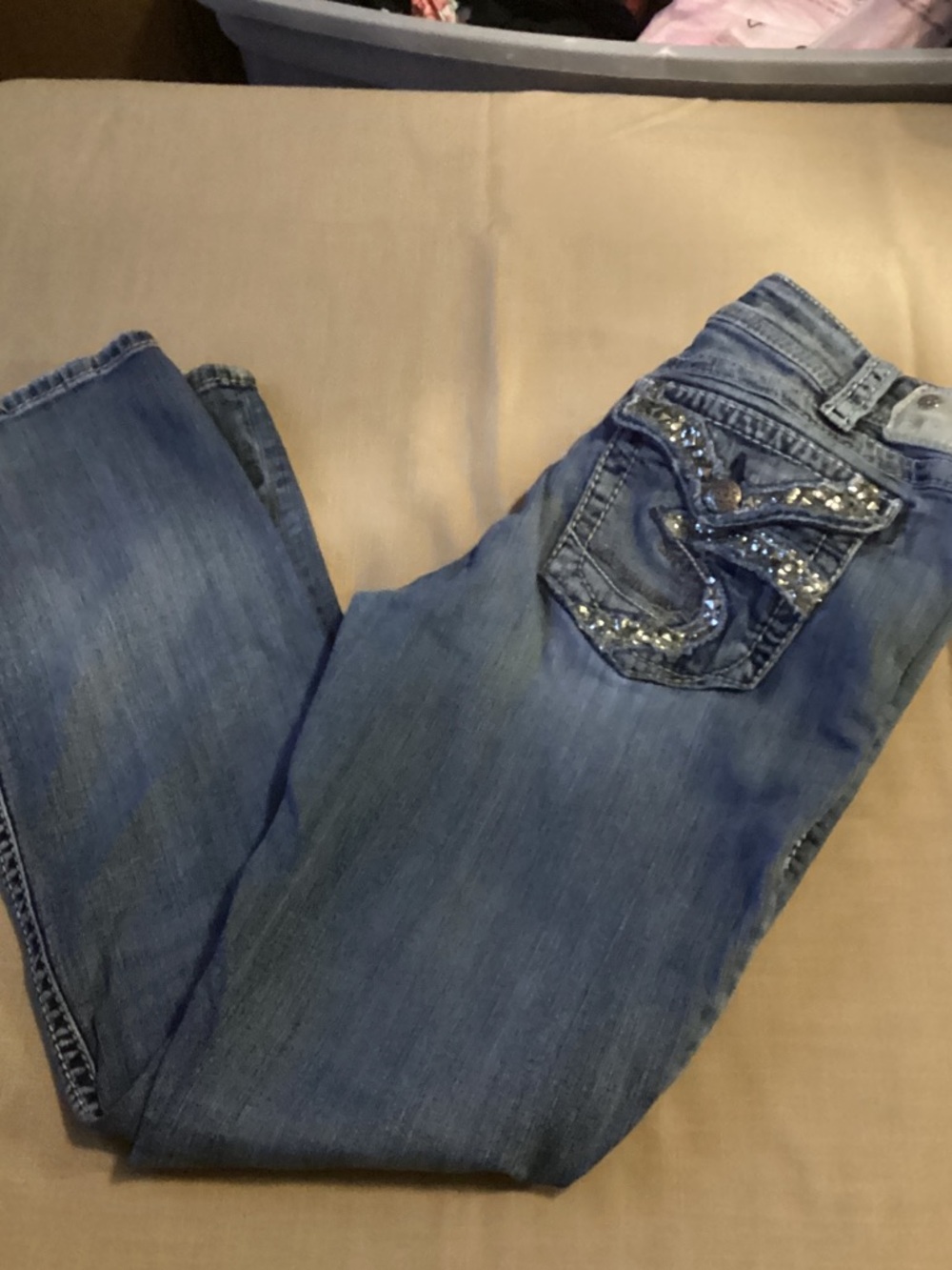 Silver Jeans Women's Blue Boot Cut Jeans with Embellished Pocket